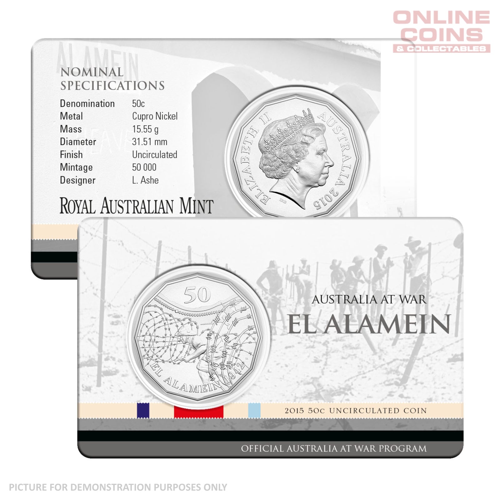 2015 50c Uncirculated Carded Coin - Australia at War El Alamein